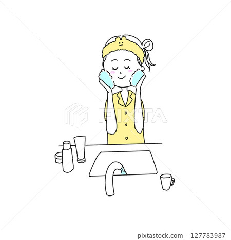 在洗手間洗臉的女人 在洗手間洗臉的女人 127783987