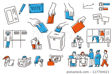 Voting doodle style vector illustration material set 127784021