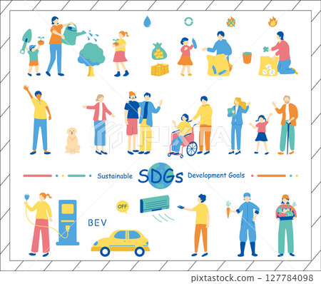 SDGs Sustainable Society Character Illustration Collection 127784098