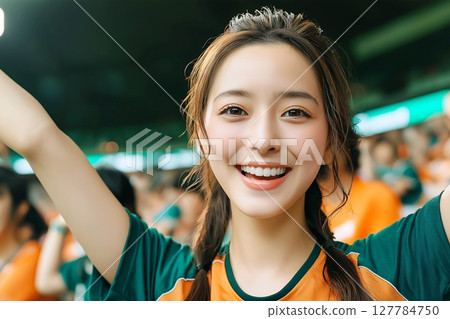 Woman cheering in the stands (AI-generated image) Woman cheering in the stands (AI-generated image) 127784750