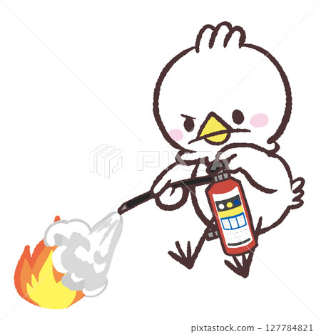 Illustration of a white bird spraying a fire extinguisher 127784821