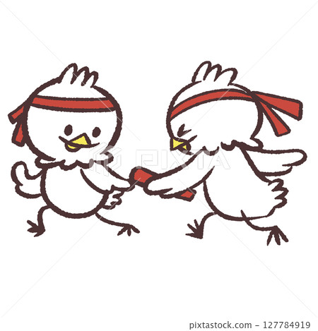 Illustration of a white bird passing the baton Illustration of a white bird passing the baton 127784919