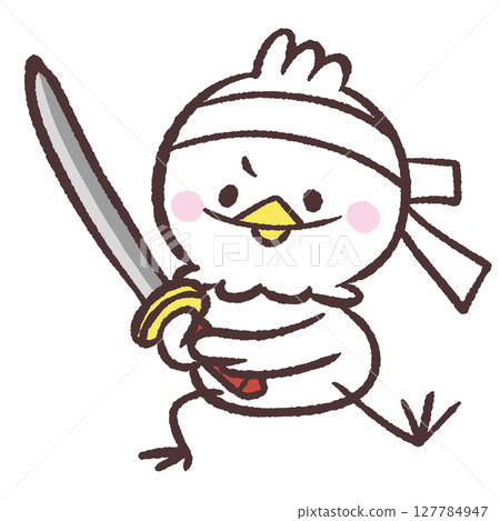 Illustration of a white bird holding a sword 127784947
