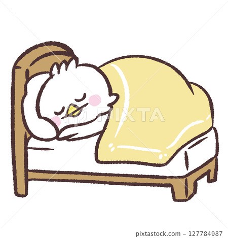 Illustration of a white bird sleeping in bed Illustration of a white bird sleeping in bed 127784987