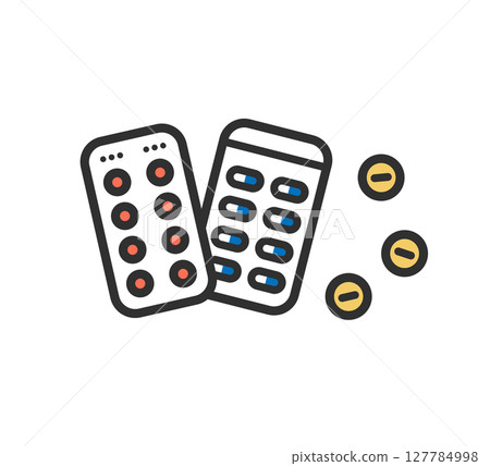 Illustrations of tablets, capsules, oral medications, and oral medications Illustrations of tablets, capsules, oral medications, and oral medications 127784998