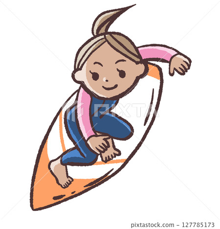 一個女孩衝浪的插圖 127785173