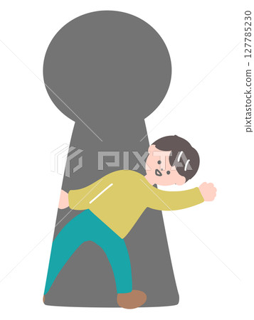 Illustration of a man popping out of a keyhole Illustration of a man popping out of a keyhole 127785230