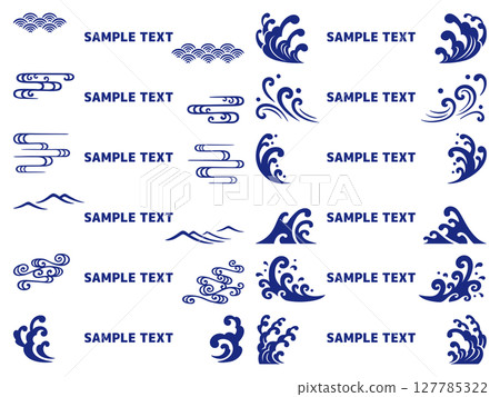 Navy blue Japanese style wave heading decoration set Navy blue Japanese style wave heading decoration set 127785322