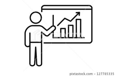 Presentation icon pointing to a bar graph Presentation icon pointing to a bar graph 127785335
