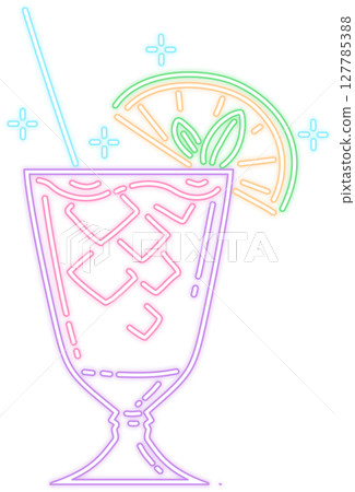 Neon Glow Summer Cocktail with Lemon and Mint Illustration 127785388