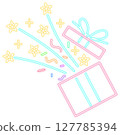 Neon Glow Gift Box with Glowing Stars and Confetti 127785394