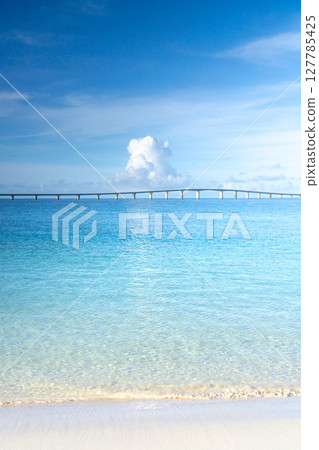 Beautiful Miyako blue and summer clouds at Yonaha Maehama Beach 127785425