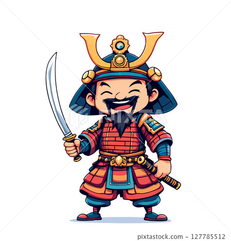 Vsai powerful samurai warrior holding katana and smiling Vsai powerful samurai warrior holding katana and smiling 127785512