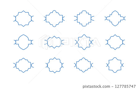 Mosaic oriental style simple line geometric shapes, icons. Luxury thai, indian, moroccan border, label, logo templates. Mosaic oriental style simple line geometric shapes, icons. Luxury thai, indian, moroccan border, label, logo templates. 127785747