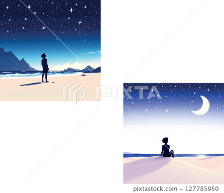 Vsai people admiring night sky on the beach 127785950