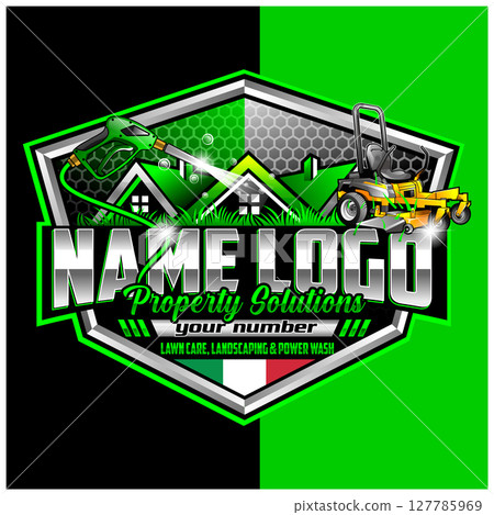 Lawn Care and Landscaping emblem Logo. lawn care and service isolated logo vector. lawn care & Power Wash. Illustration vector graphic of pressure power wash spray logo design template Lawn Care and Landscaping emblem Logo. lawn care and service isolated logo vector. lawn care & Power Wash. Illustration vector graphic of pressure power wash spray logo design template 127785969
