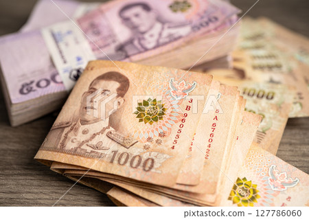 Thai baht banknotes, business saving finance investment concept. 127786060
