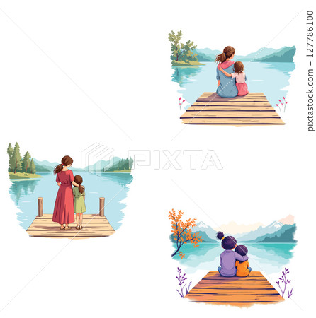 Vsai mothers and daughters sharing precious moments by the lake 127786100