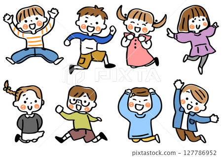 Jumping children illustration set ① 127786952
