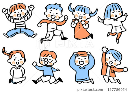 Jumping children illustration set ③ 127786954