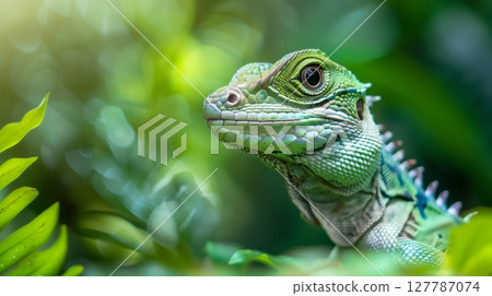 A vibrant water dragon lizard basks in its habitat, showcasing beauty and intelligence. A vibrant water dragon lizard basks in its habitat, showcasing beauty and intelligence. 127787074