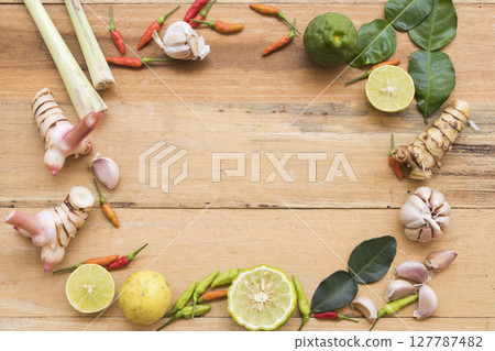 fresh foods vegetable for cooking arrangement flat lay square style 127787482