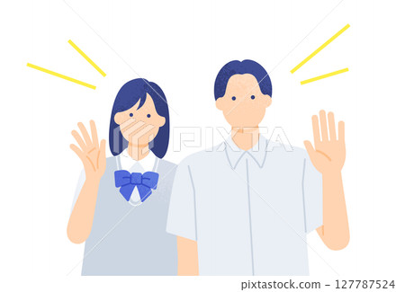Young teenage boys and girls cheering on Summer high school students in uniforms Vector illustration material Young teenage boys and girls cheering on Summer high school students in uniforms Vector illustration material 127787524