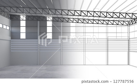 3d rendering of interior warehouse 3d rendering of interior warehouse 127787556