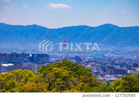 [Kyoto scenery] A beautiful distant view of Kiyomizu-dera Temple and Kyoto city 127787695