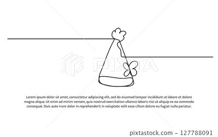 One line of cone hat. Abstract minimal continuous line. 127788091