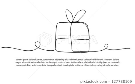 One line of gift box. Abstract minimal continuous line. One line of gift box. Abstract minimal continuous line. 127788109