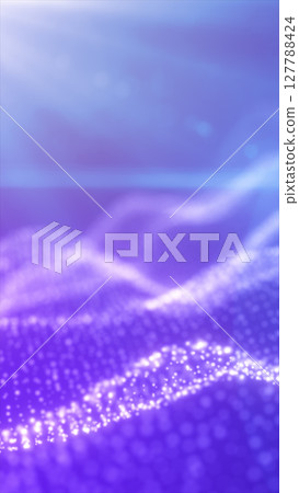 Abstract landscape made of shimmering digital particles on a soft purple and blue gradient background Abstract landscape made of shimmering digital particles on a soft purple and blue gradient background 127788424
