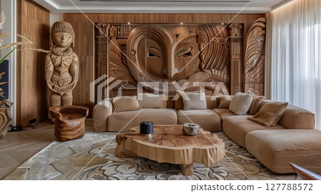 Wood-carving in contemporary design adds elegance and personal charm with bespoke furniture and decor. 127788572