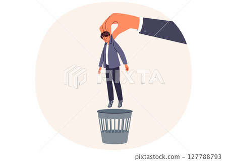 Problem of layoffs and crisis in labor market, due to managers throwing subordinates into trash 127788793