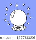 A hand-drawn crystal ball of a witch.  127788856