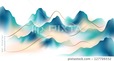 Modern design vector illustration of beautiful Chinese ink landscape painting. 127789332