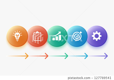 Glossy button timeline with business icons and arrow flow 127789541