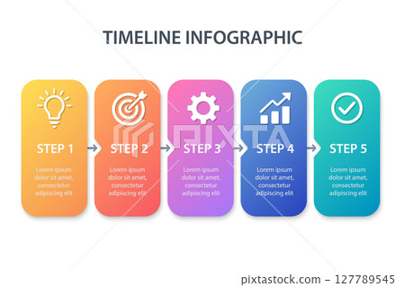Timeline infographic with five colorful business steps 127789545