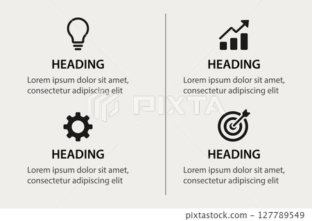 Flat minimal icon grid for business and strategy concepts Flat minimal icon grid for business and strategy concepts 127789549