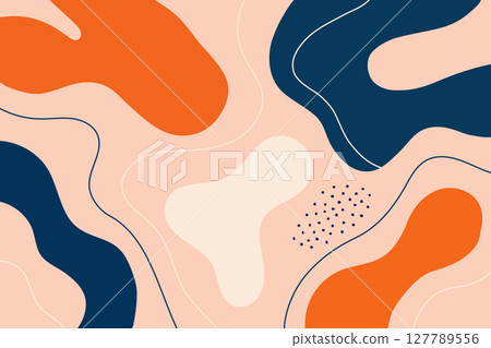 Neutral Abstract Organic Shapes with Orange and Blue Blobs 127789556