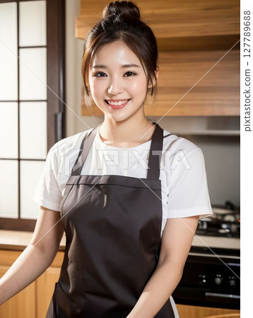 圍裙的年輕女子 127789688