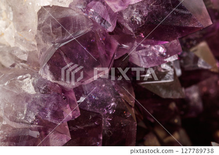 Amethyst Crystal Druse  macro mineral on white background 127789738
