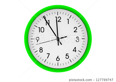 Green watch, wall clock 11 hours 45 minutes on isolated or white background 127789747