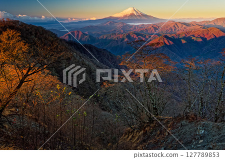 Fuji of the morning glow seen from Tanzawa · Hinoko-maru 127789853