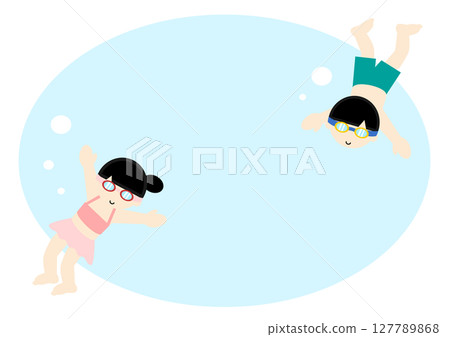 Illustration of Asian kids playing underwater 127789868
