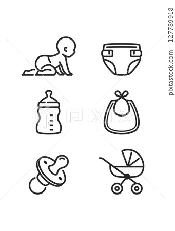 Baby and Child Care Stroked Icon Set stock illustration. Baby and Child Care Stroked Icon Set stock illustration. 127789918