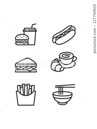 Fast Food outline icon set stock illustration Fast Food outline icon set stock illustration 127789920