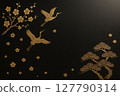 Golden crane and pine and plum motif 127790314