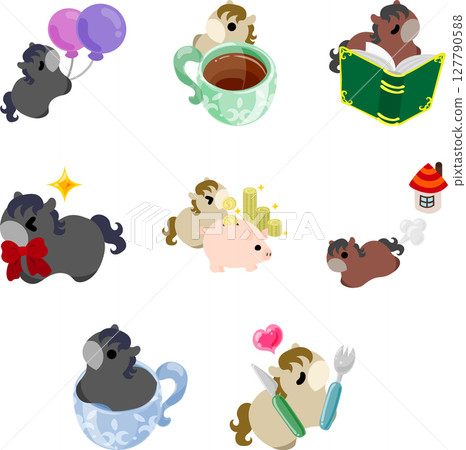 A set of pop and cute pony illustrations. 127790588