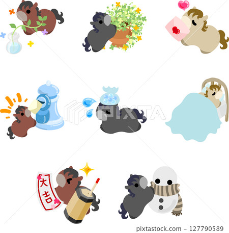 A set of pop and cute pony illustrations. 127790589